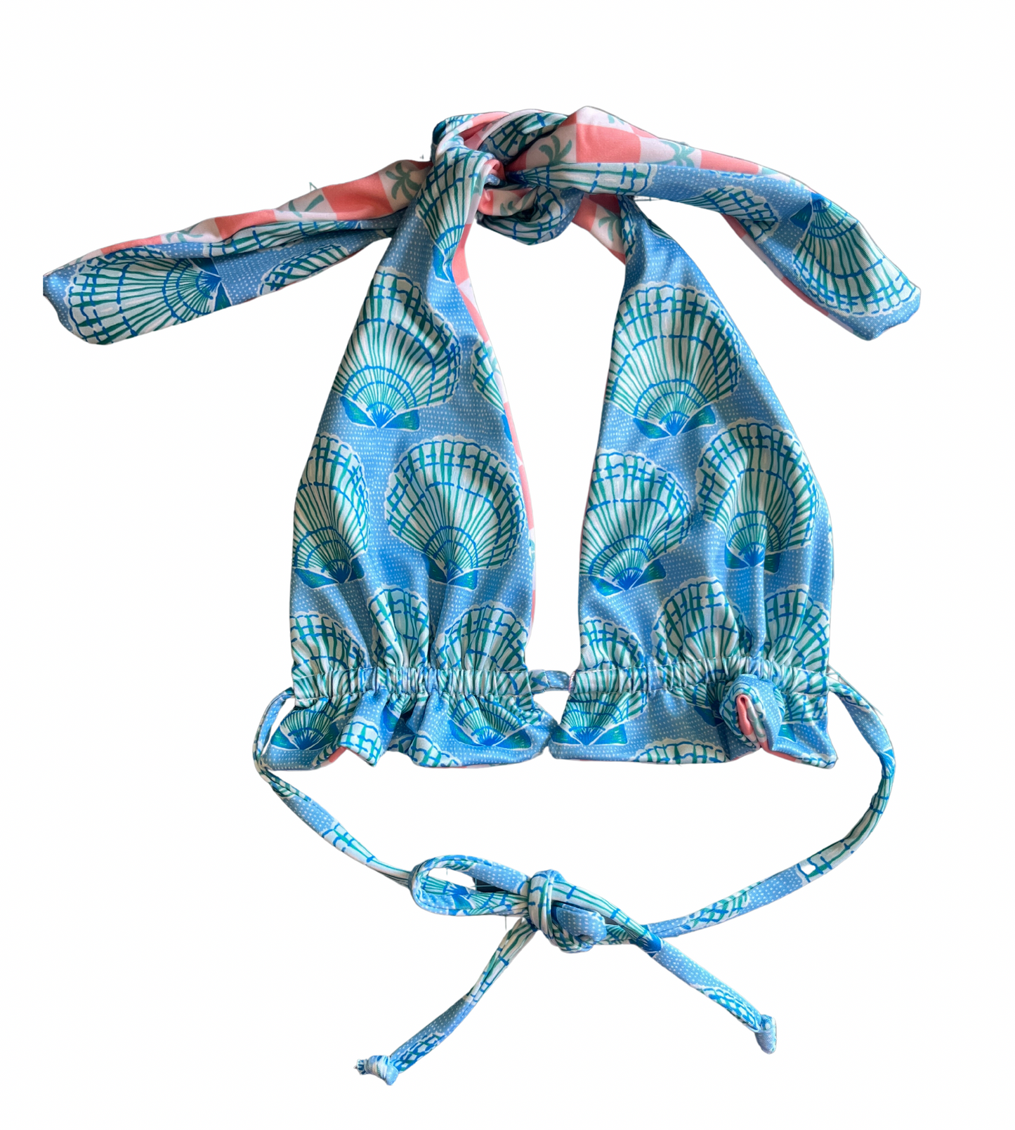 Seaside top (XS) - Mint Shells & Miami Palm Checkers