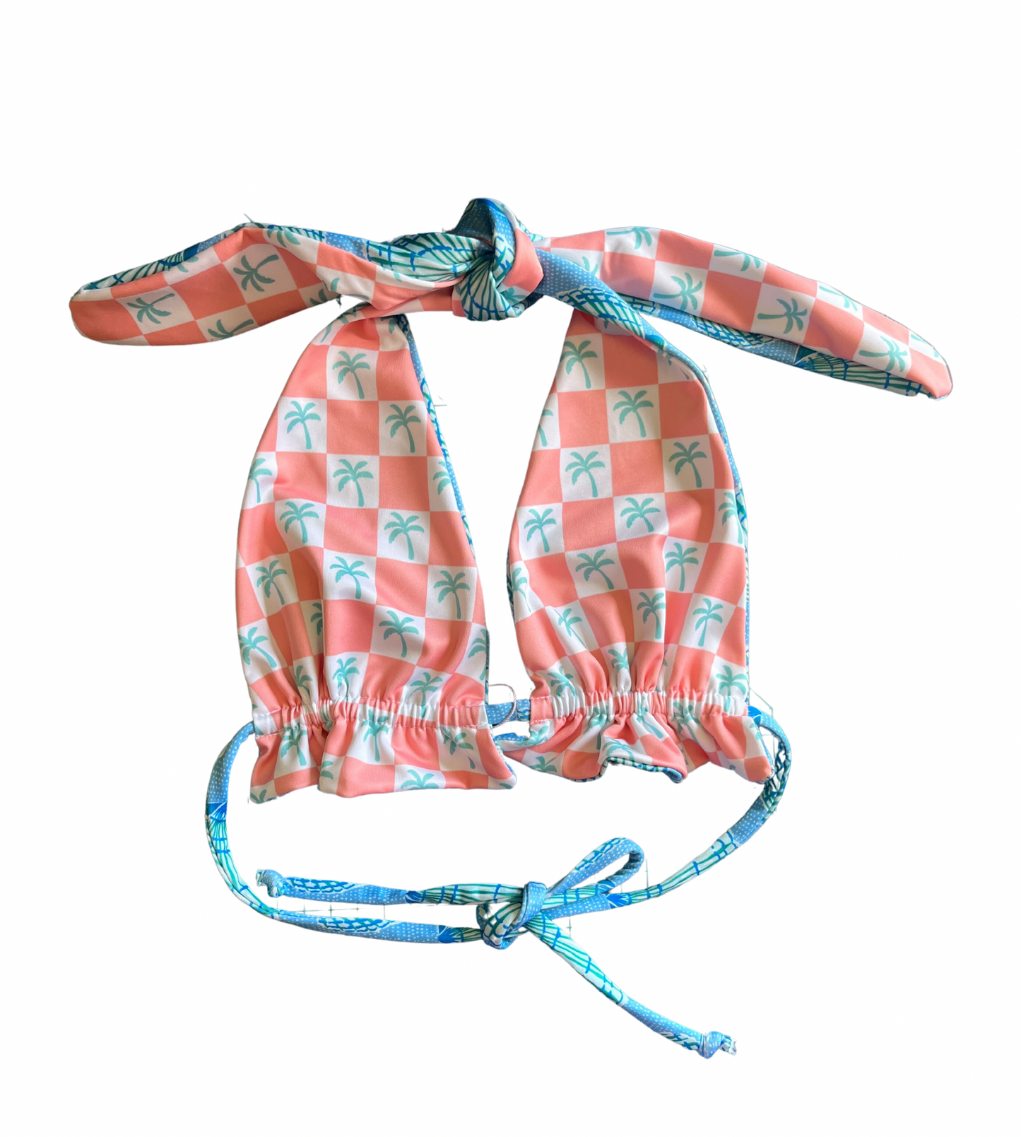 Seaside top (XS) - Mint Shells & Miami Palm Checkers