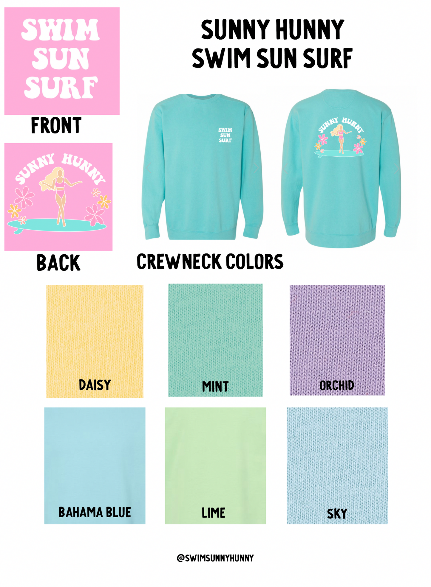Sunny Hunny “Swim Sun Surf” Crewneck